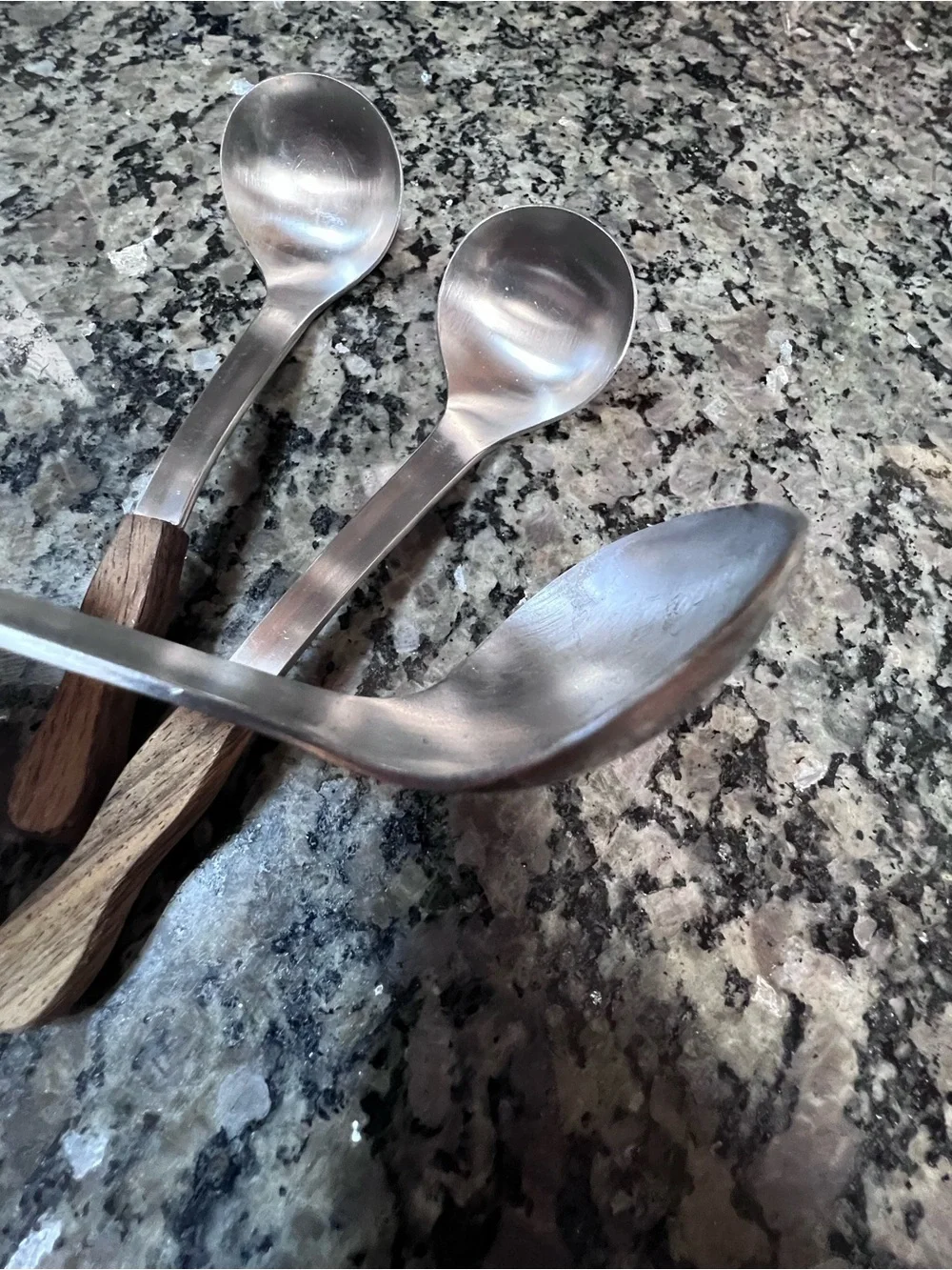 Vintage Stainless Steel mini Teaspoon Serving Spoons with Wooden Handles 3 pc